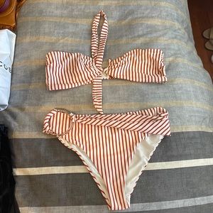 For Love and Lemons striped white & orange bikini